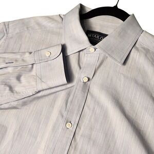 MTailor Button Down Shirt Mens XL Blue Textured 100% Cotton Exclent Long Sleeve